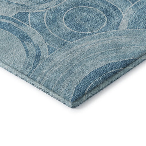 5' X 8' Denim Blue And Sky Blue Geometric Washable Area Rug With UV Protection