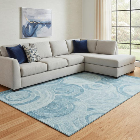 8' X 10' Denim Blue And Sky Blue Geometric Washable Area Rug With UV Protection