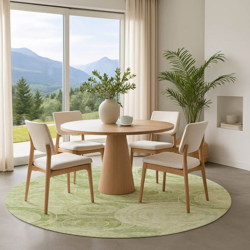 8' Sage And Fern Green Geometric Washable Round Rug With UV Protection