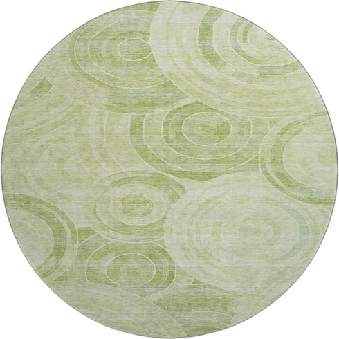 8' Sage And Fern Green Geometric Washable Round Rug With UV Protection