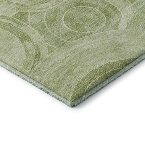8' Sage And Fern Green Geometric Washable Round Rug With UV Protection