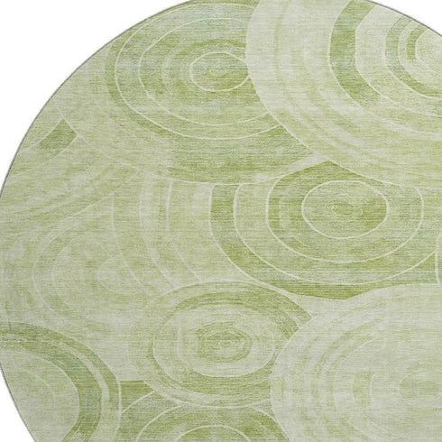 8' Sage And Fern Green Geometric Washable Round Rug With UV Protection