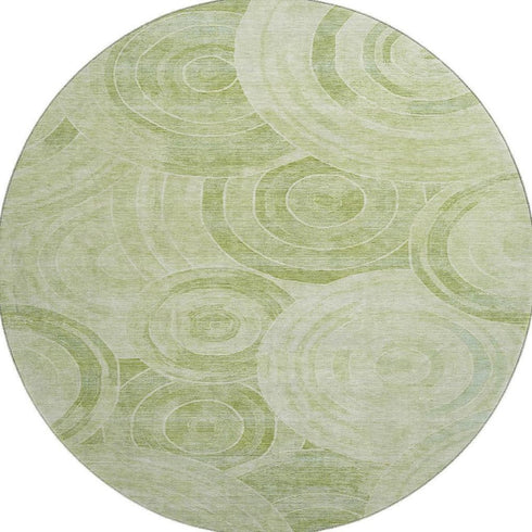 8' Sage And Fern Green Geometric Washable Round Rug With UV Protection