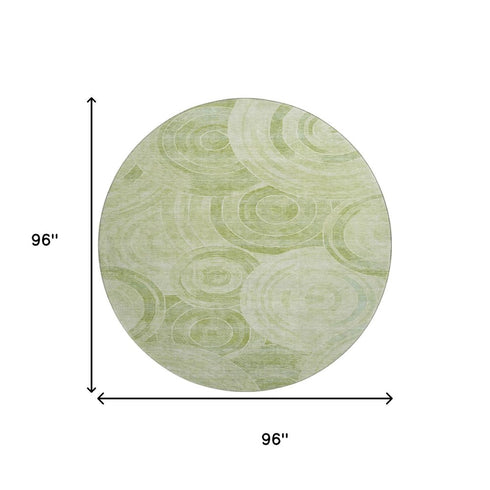 8' Sage And Fern Green Geometric Washable Round Rug With UV Protection