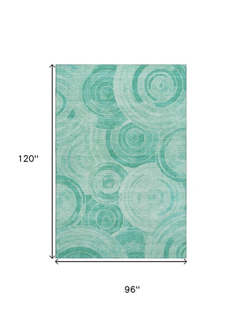 8' X 10' Teal And Ivory Geometric Washable Area Rug With UV Protection