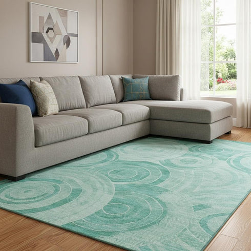 8' X 10' Teal And Ivory Geometric Washable Area Rug With UV Protection