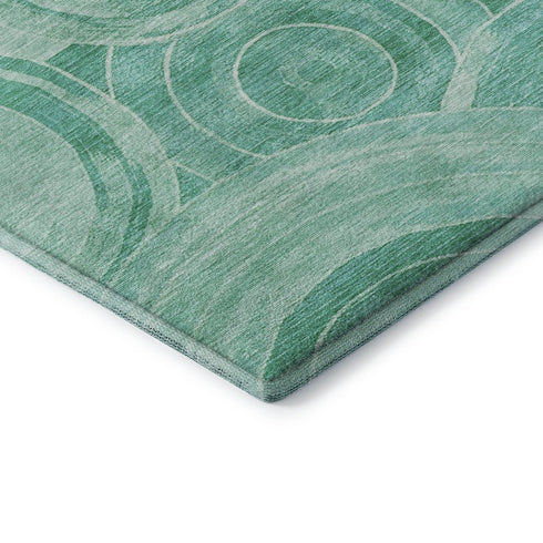 8' X 10' Teal And Ivory Geometric Washable Area Rug With UV Protection