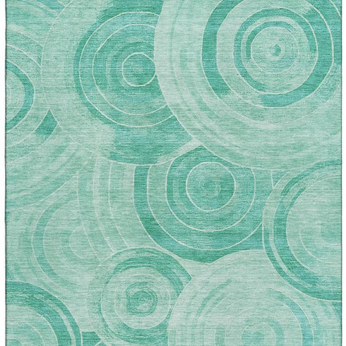 8' X 10' Teal And Ivory Geometric Washable Area Rug With UV Protection
