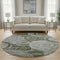8' Taupe And Beige Geometric Washable Round Rug With UV Protection