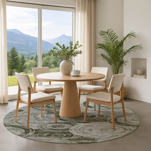 8' Taupe And Beige Geometric Washable Round Rug With UV Protection