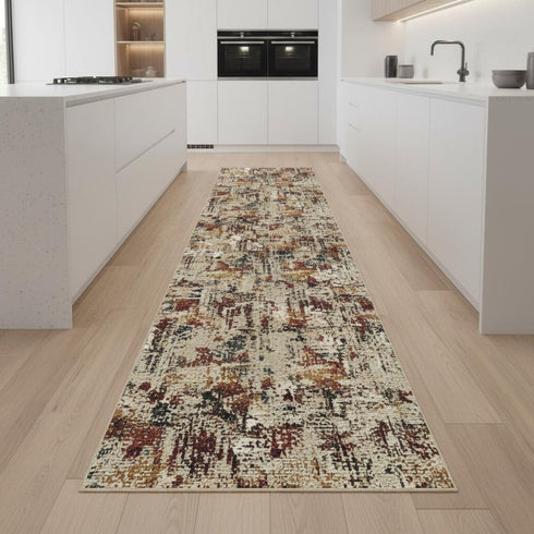 Beige Red And Ivory Abstract Washable Area Rug