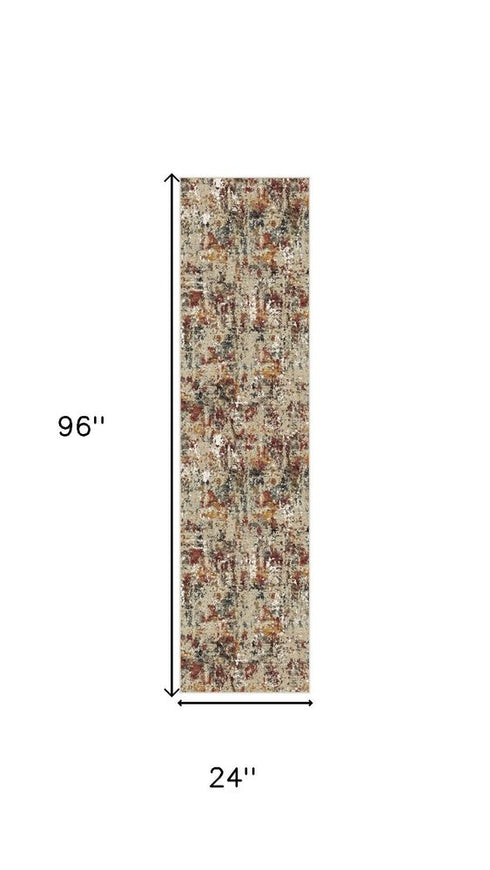 Beige Red And Ivory Abstract Washable Area Rug