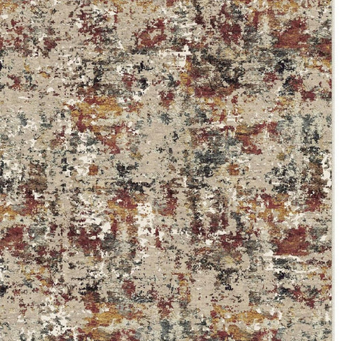 Beige Red And Ivory Abstract Washable Area Rug