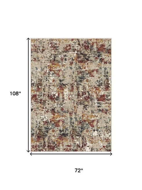 Beige Red And Ivory Abstract Washable Area Rug
