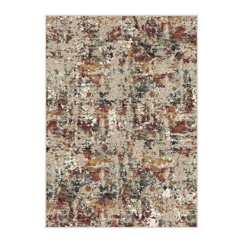 Beige Red And Ivory Abstract Washable Area Rug