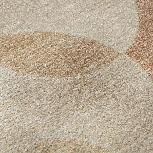 8' Coral And Peach Geometric Washable Round Rug With UV Protection