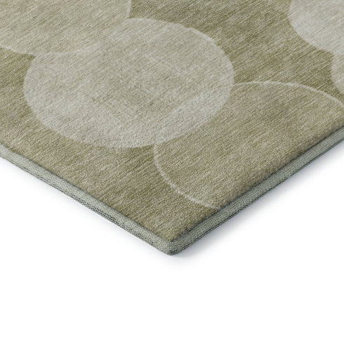 8' Tan And Beige Geometric Washable Round Rug With UV Protection