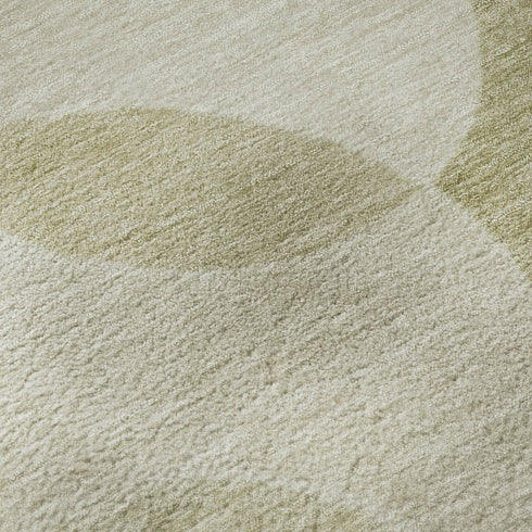 8' Tan And Beige Geometric Washable Round Rug With UV Protection