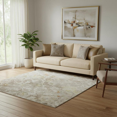 5' X 8' Brown Gold And Orange Oriental Washable Area Rug With UV Protection
