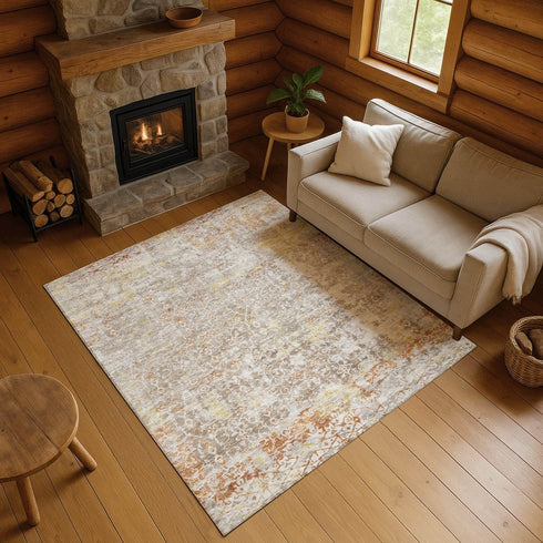 9' X 12' Brown Gold And Orange Oriental Washable Area Rug With UV Protection