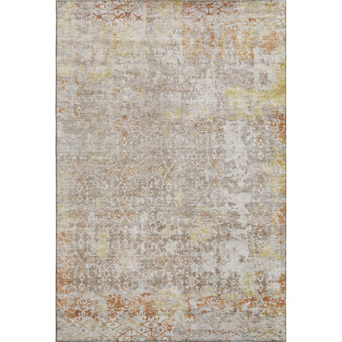 9' X 12' Brown Gold And Orange Oriental Washable Area Rug With UV Protection