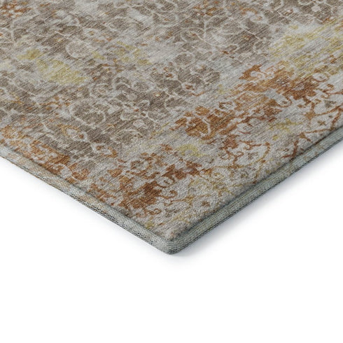 9' X 12' Brown Gold And Orange Oriental Washable Area Rug With UV Protection