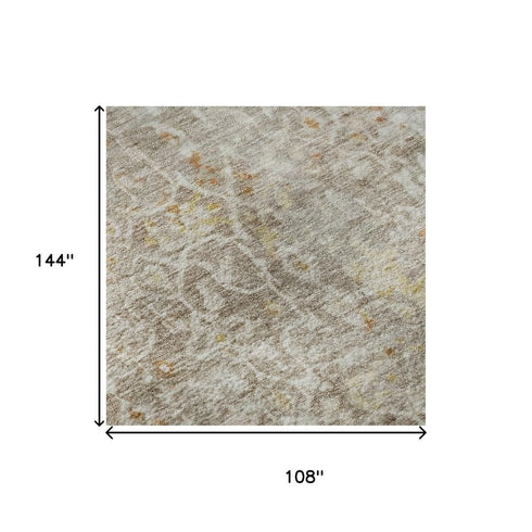 9' X 12' Brown Gold And Orange Oriental Washable Area Rug With UV Protection