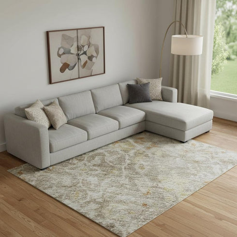 9' X 12' Brown Gold And Orange Oriental Washable Area Rug With UV Protection