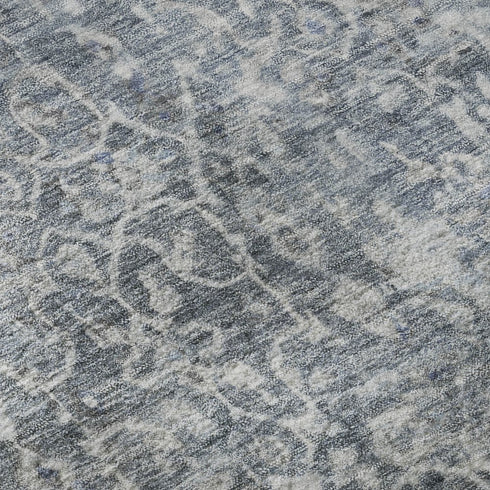 8' Denim Blue And Ivory Oriental Washable Round Rug With UV Protection