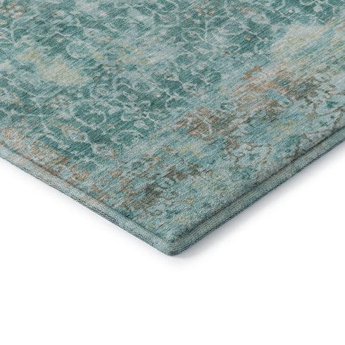 8' X 10' Teal Gray And Taupe Oriental Washable Area Rug With UV Protection