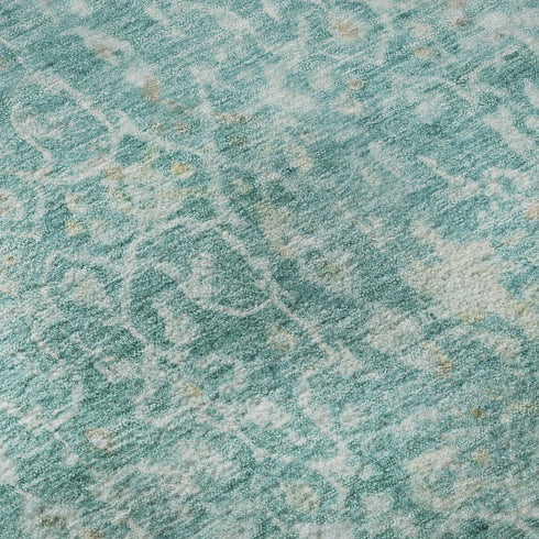 8' X 10' Teal Gray And Taupe Oriental Washable Area Rug With UV Protection