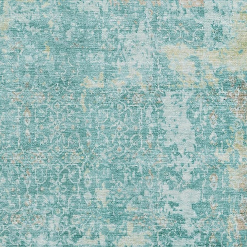 8' X 10' Teal Gray And Taupe Oriental Washable Area Rug With UV Protection