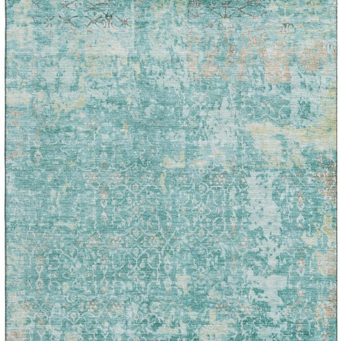 8' X 10' Teal Gray And Taupe Oriental Washable Area Rug With UV Protection