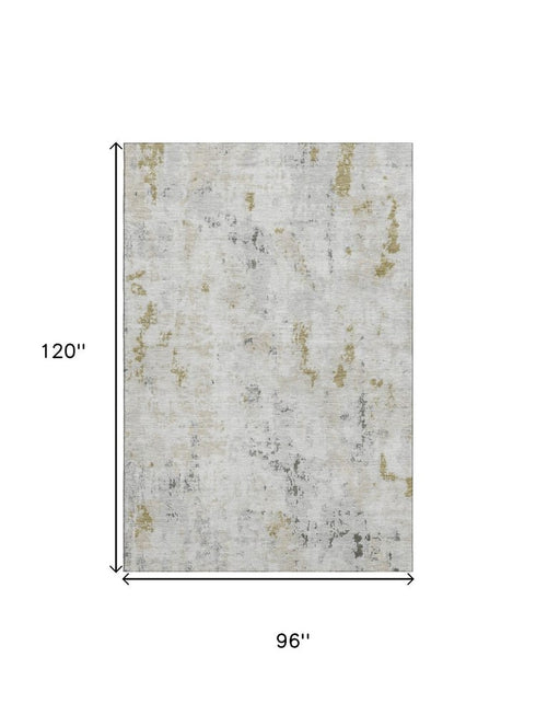 8' X 10' Linen Beige And Gray Abstract Washable Area Rug With UV Protection