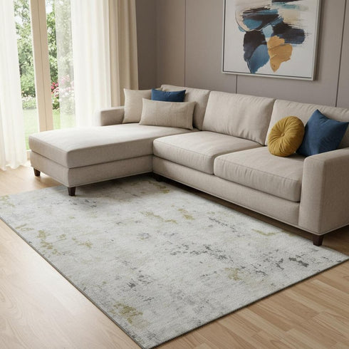 8' X 10' Linen Beige And Gray Abstract Washable Area Rug With UV Protection