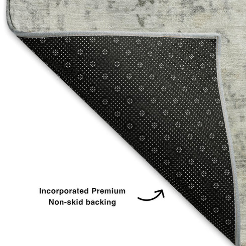 8' X 10' Linen Beige And Gray Abstract Washable Area Rug With UV Protection
