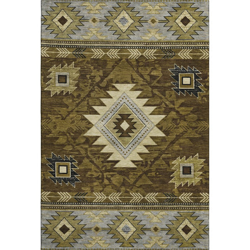 5' X 8' Brown Beige And Charcoal Geometric Washable Area Rug With UV Protection