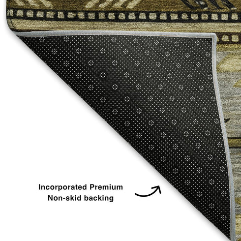 5' X 8' Brown Beige And Charcoal Geometric Washable Area Rug With UV Protection