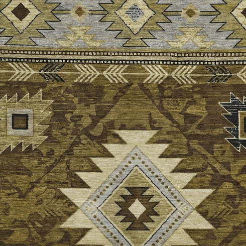 8' X 10' Brown Beige And Charcoal Geometric Washable Area Rug With UV Protection