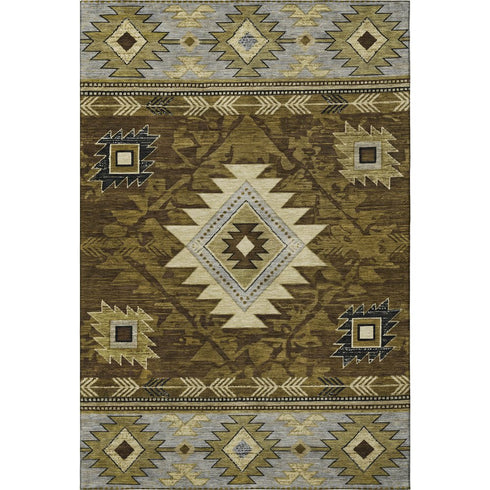 8' X 10' Brown Beige And Charcoal Geometric Washable Area Rug With UV Protection