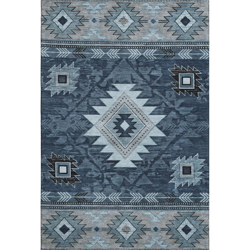 5' X 8' Blue Charcoal And Gray Geometric Washable Area Rug With UV Protection