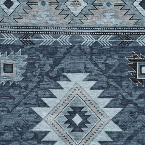 5' X 8' Blue Charcoal And Gray Geometric Washable Area Rug With UV Protection