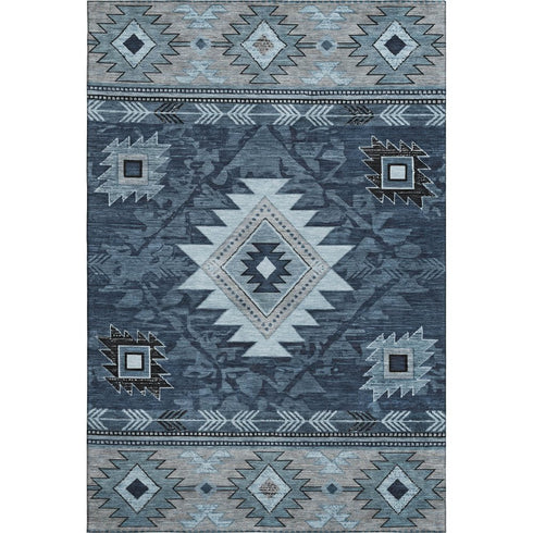 8' X 10' Blue Charcoal And Gray Geometric Washable Area Rug With UV Protection