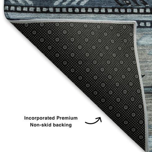 8' X 10' Blue Charcoal And Gray Geometric Washable Area Rug With UV Protection