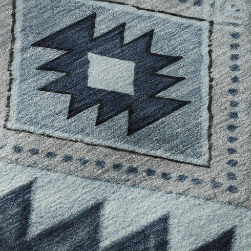 8' X 10' Blue Charcoal And Gray Geometric Washable Area Rug With UV Protection