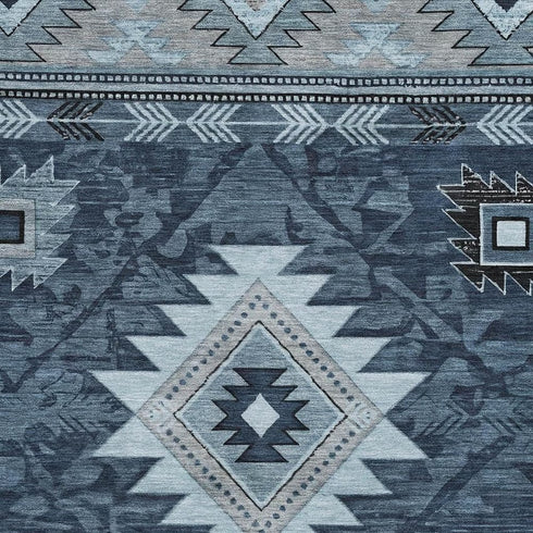 8' X 10' Blue Charcoal And Gray Geometric Washable Area Rug With UV Protection
