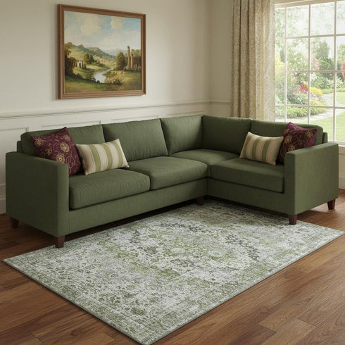 8' X 10' Artichoke Green Gray And Charcoal Oriental Washable Area Rug With UV Protection