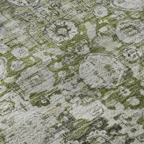 8' X 10' Artichoke Green Gray And Charcoal Oriental Washable Area Rug With UV Protection