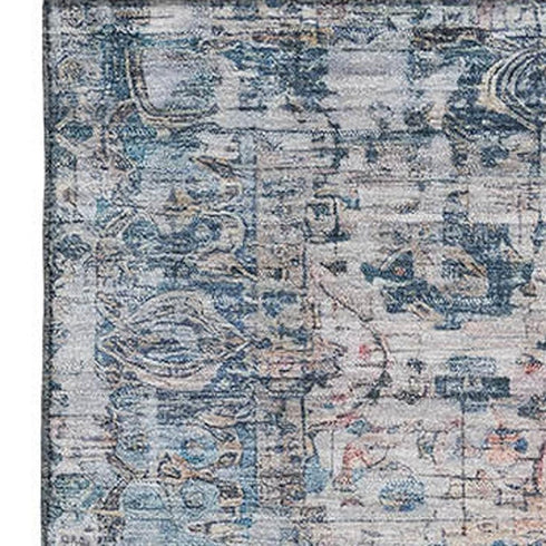 5' X 8' Blue Beige And Teal Oriental Washable Area Rug With UV Protection