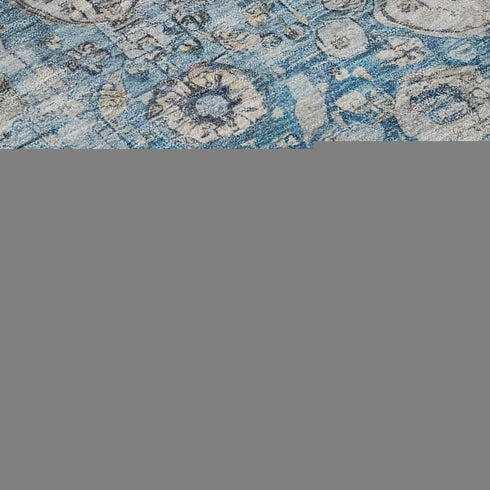 9' X 12' Blue Beige And Teal Oriental Washable Area Rug With UV Protection